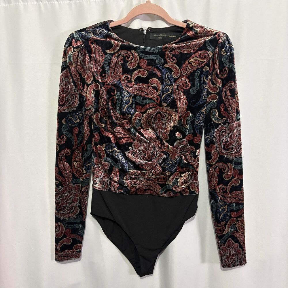House Of Harlow X Revolve Olivia Bodysuit Velvet Noir Paisley Small Boho Glam - Picture 2 of 12
